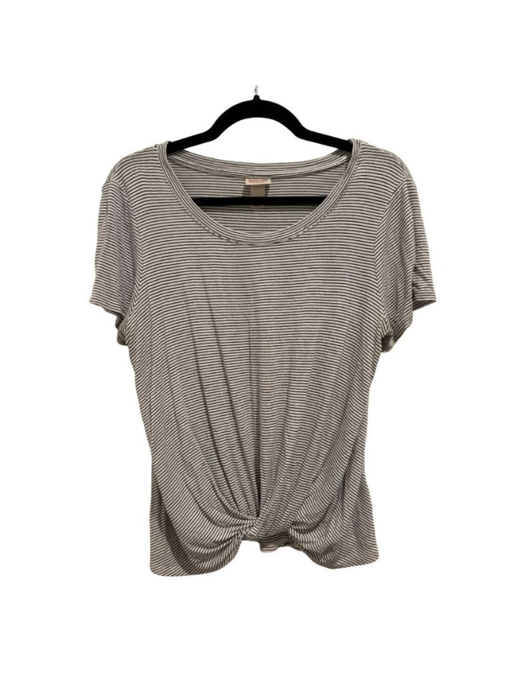 Mossimo Gray Black Striped Twist Front Tee Women's XL Short Sleeve Top
